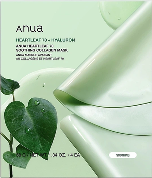 Набір заспокійливих масок Anua Heartleaf 70 Soothing Collagen Mask 38 г &times; 4 шт Heartleaf 70 Hyaluron  фото